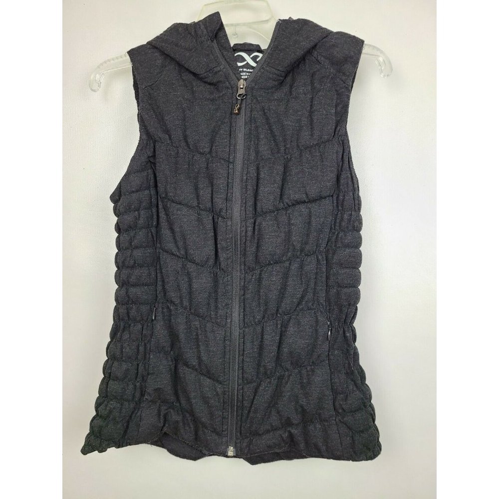 Be By Blanc Noir Womens Puffer Vest Size Small Black Quilted Hooded Zip Front
